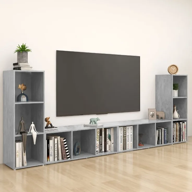 4 pcs TV-Schrank, Fernsehschrank Betongrau 107x35x37 cm Holzwerkstoff