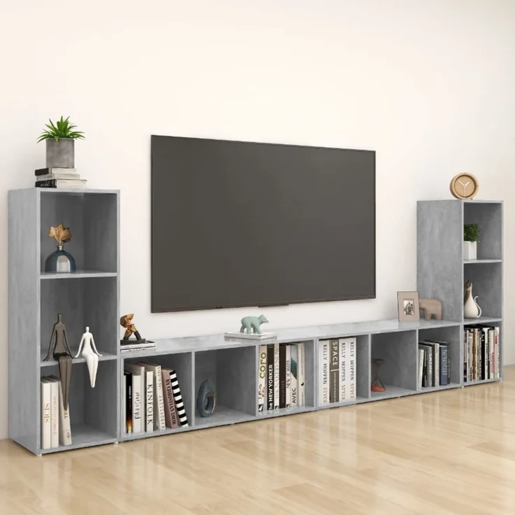 4 pcs TV-Schrank, Fernsehschrank Betongrau 107x35x37 cm Holzwerkstoff – Bild 1