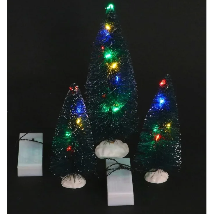 Koopman Künstlicher Weihnachtsbaum 3er Set Deko Schneetannen mit bunten LED Lichterketten