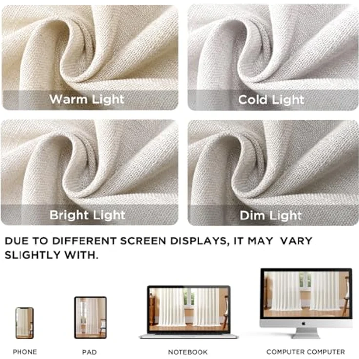 Joydeco Lichtfilternde Vorhänge, 160 cm Länge, für Schlafzimmer, Leinen-Vorhänge, 160 cm Länge, 2 Paneele für Wohnzimmer, weiß, halbtransparente Vorhänge, 160 cm lang, mit Stangentaschen – Bild 2