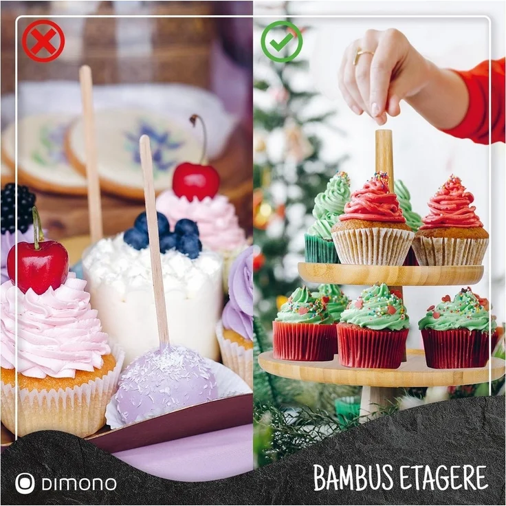 Dimono Etagere Deluxe Servier-Ständer, Bambus, (3-Etagen Servierschalen, Obst- & Gemüseschale), Servierschalen für Desserts, Obst, Gemüse, Süßes uvm. – Bild 2