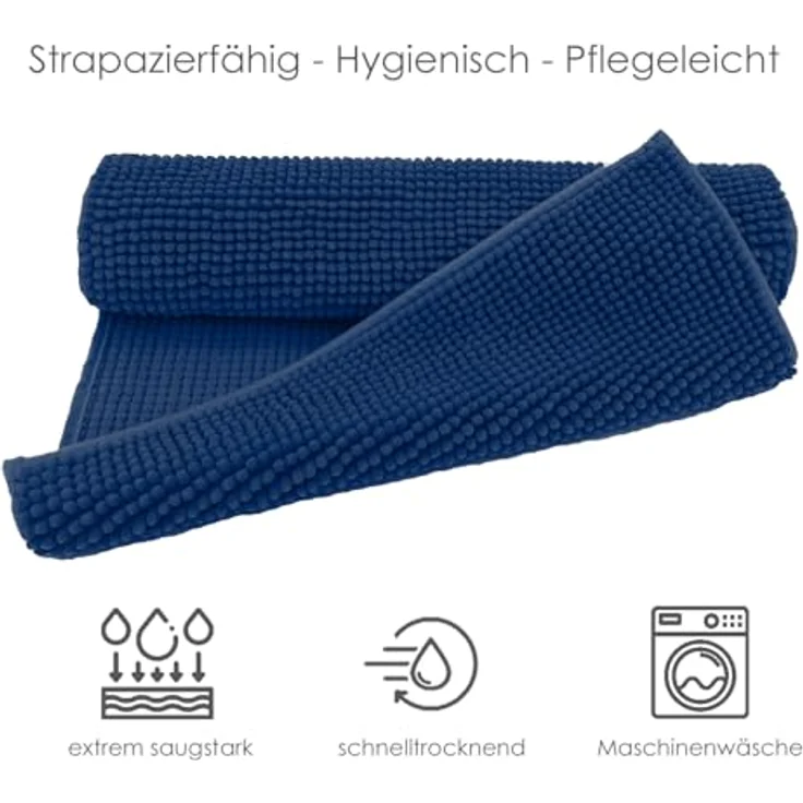 heimtexland Badematte Badvorleger Chenille Badteppich Duschvorleger, rutschhemmend beschichtet, Fußbodenheizung geeignet, fußbodenheizungsgeeignet, saugstark, schnell trocknend, strapazierfähig, rutschfest, Polyester, rechteckig, 45x50 cm, Hochflor, su... – Bild 6