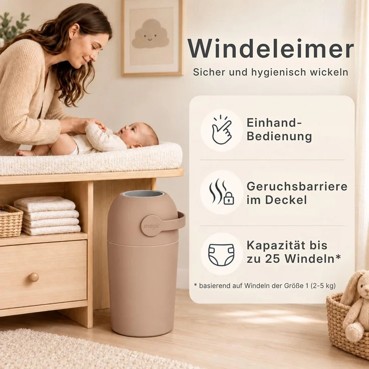 Set Magic Windeleimer, Abfalleimer mit Geruchsstopp, ohne Kassette + Windel – Bild 2