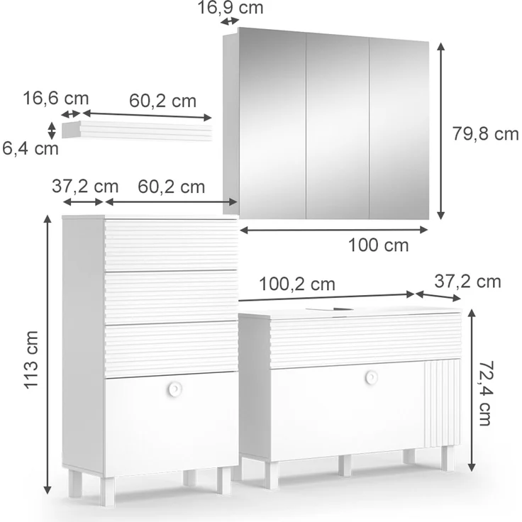 Badmöbel-Set Sola Weiß 4-teilig Vicco – Bild 3