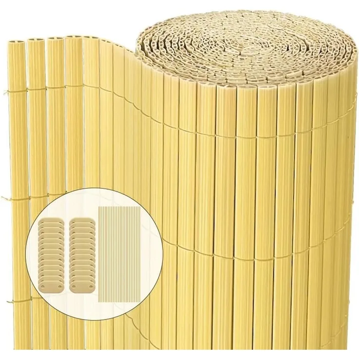 VOUNOT PVC Sichtschutzmatte 80x500 cm Verstärkung Innen, Sichtschutz für Garten Balkon Terrasse Zaun, Sichtschutzzaun Balkonverkleidung Windschutz, Bambus