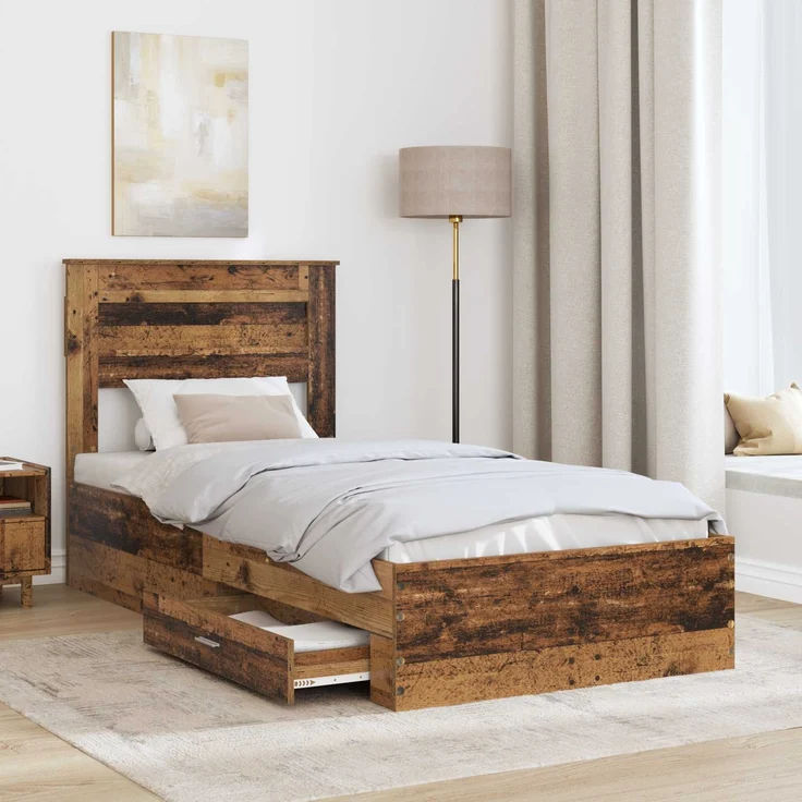 vidaXL Bettrahmen mit Kopfteil Altholz 90 x 190 cm Holzwerkstoff 3410033 – Bild 2