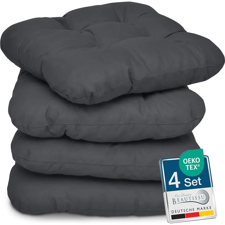 4er Set Beautissu Lisa Stuhlkissen 40 x 40 x 8 cm Anthrazit