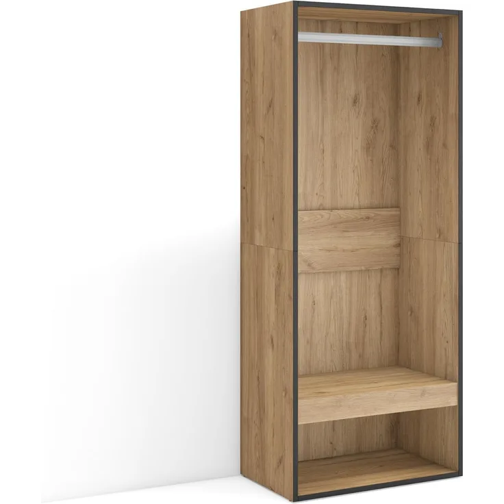 Skraut Home | Offener Kleiderschrank | Kleidung, Schuhe | 60 x 145 x 35 cm | Für Schlafzimmer, Zimmer | Garderobenschrank | Moderner Stil | Eiche
