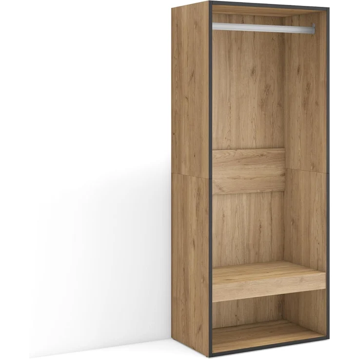 Skraut Home | Offener Kleiderschrank | Kleidung, Schuhe | 60 x 145 x 35 cm | Für Schlafzimmer, Zimmer | Garderobenschrank | Moderner Stil | Eiche