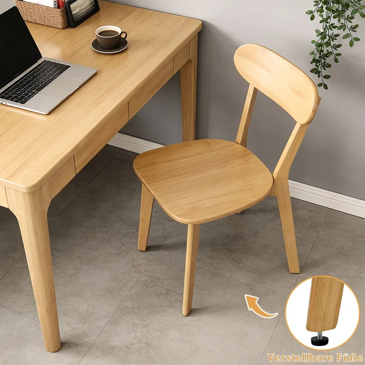 Esszimmerstühle aus 100 % Massivholz, 2er-Set, Mid-Century-Modern-Stil mit geschwungener Rückenlehne, Küchenstühle mit verstellbaren Fußstützen für Esszimmer, Küche, Wohnzimmer, Holzfarbe--Holz--86x68x15cm--YOUDENOVA – Bild 4