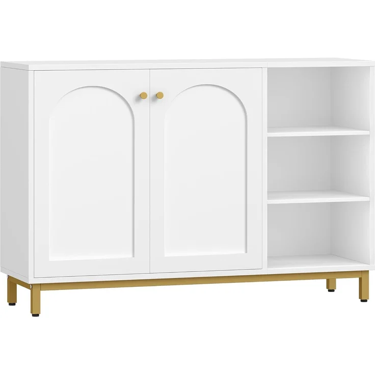 Badezimmerschrank, Sideboard, Küchenschrank mit 2 Türen, Beistellschrank, Badschrank mit offenem Fach, Kommode, verstellbare Ablage, Badezimmer, 35 x 120 x 80 cm, Weiß-Gold – Bild 9