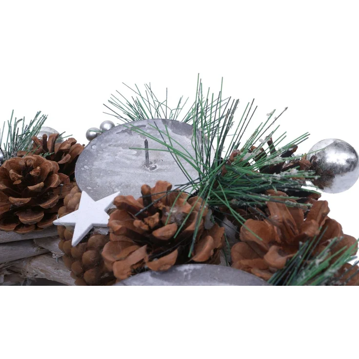 Adventskranz HWC-M15, Adventsgesteck Tischkranz Weihnachtsdeko Tischdeko, Holz MVG silber Ø 32cm ~ ohne Kerzen – Bild 8