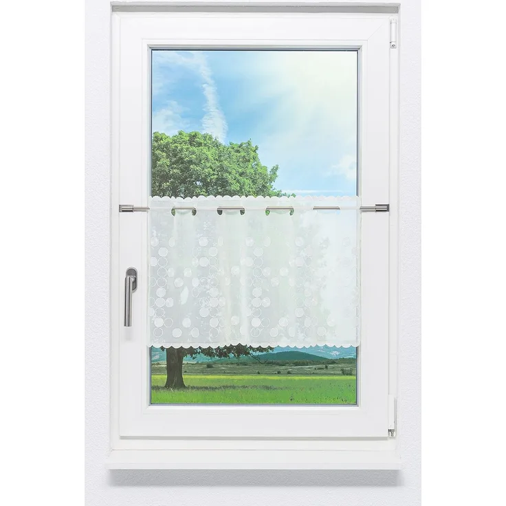 Scheibengardine Plauener Spitze - Kreisrund #1W (Bx H) 156cm * 40cm weiß