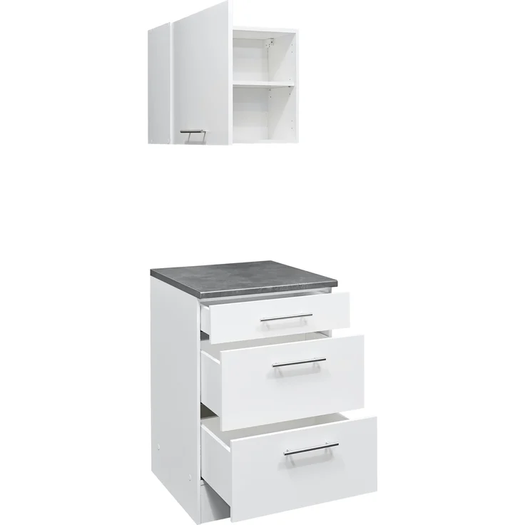 EDDY Moderner Schubladenschrank Küche in Weiß matt, Metallic Grau - Geräumiger Küchenunterschrank mit viel Stauraum - 60 x 90 x 60 cm (B/H/T) – Bild 8