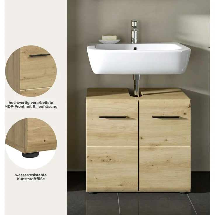 Waschbeckenunterschrank (B/H/T: 60x54x30 cm) in Artisan Oak Nachbildung und Artisan Oak Nachbildung – Bild 7
