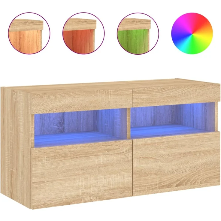 TV-Wandschrank, Fernsehschrank mit LED-Leuchten Sonoma-Eiche 80x30x40 cm – Bild 2