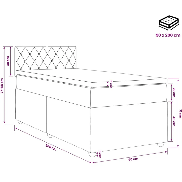 vidaXL Boxspringbett mit Matratze Dunkelgrau 90 x 200 cm Samt 3451596 – Bild 11