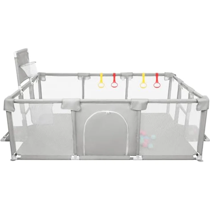 Laufstall, XXL, faltbar, modulierbar, für Babys, mit Barrieren/Netzen/Ozeanball/4 Griffen, extra großer Playpen für Babys und Kleinkinder, Laufgitter, 180 x 120 x 66 cm, hellgrau – Bild 7
