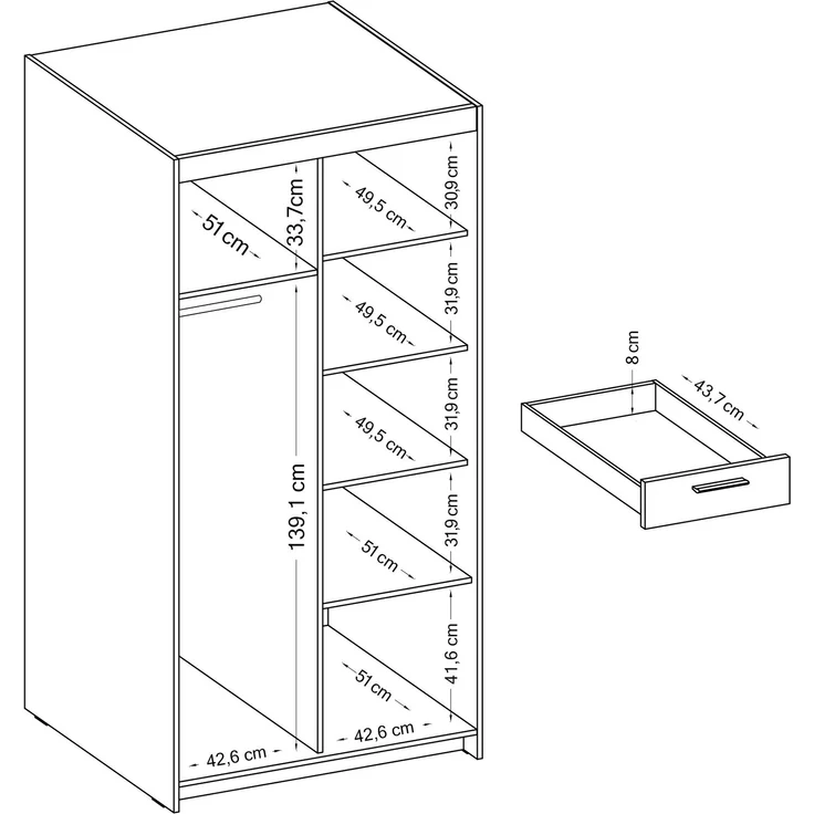 AX LIVING Storicos 2T3S Kleiderschrank Sonoma Eiche, schubladen 89,7cm – Bild 4