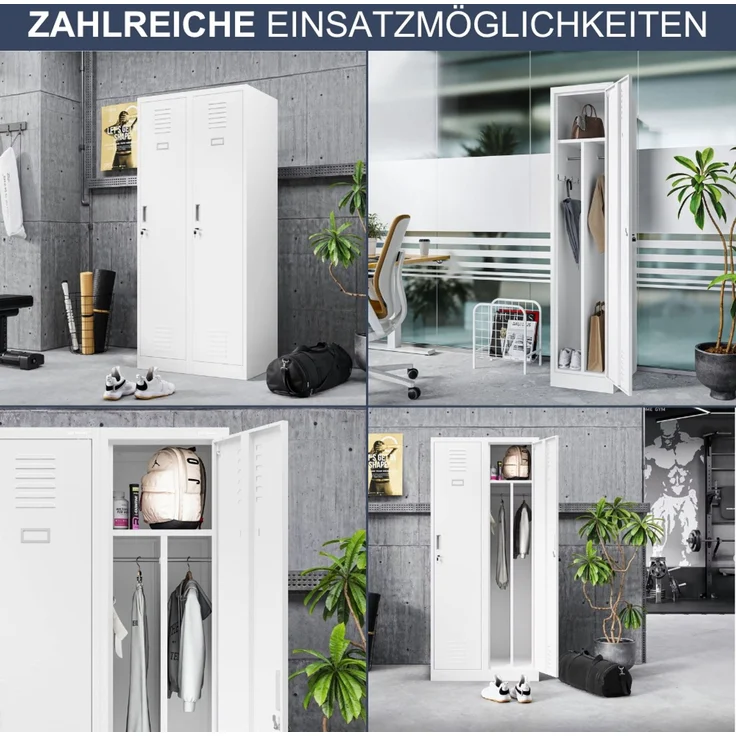 Umkleideschrank Spind WIEN - 1 Abteil, Etikettenhalter Lüftungsschlitze | Umkleidespind Metall Schließfachschrank Garderobenspind, 180 x 40 x 50 cm Weiß – Bild 6