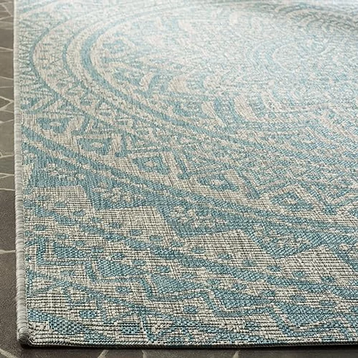 SAFAVIEH Zeitgenössische Teppich für Wohnzimmer, Esszimmer, Schlafzimmer - Courtyard Collection, Kurzer Flor, Hellgrau und Aqua, 122 X 170 cm – Bild 5