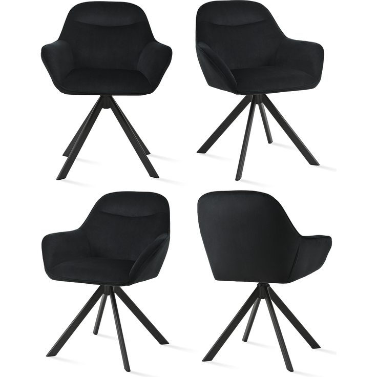 GOEURVANT 1370 Esszimmerstühle 6er-Set mit Armlehnen, 360° Drehbar, Samt - Schwarz