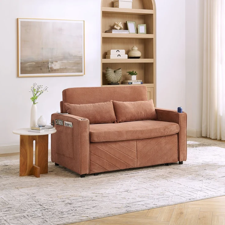 ZUBALIYA Sofa mit USB - Anschluss, für Wohnzimmer und Apartments, mit stabilem Untergestell, für den täglichen Gebrauch, Blau – Bild 2