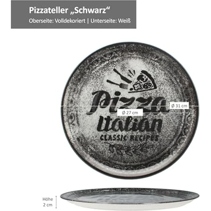 MamboCat Pizzateller 4x Pizzateller rot & schwarz Ø31cm 4 Personen XL-Teller Dekor Platte – Bild 6