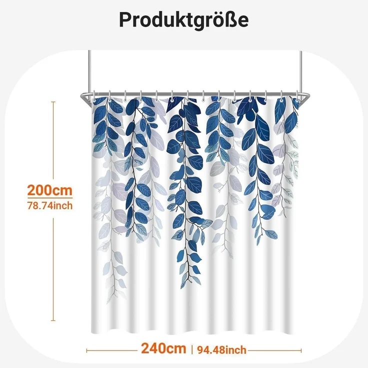 Lerores Duschvorhang 240x200cm Blaublatt Antischimmel Polyester Stoff 16 Ösen – Bild 6