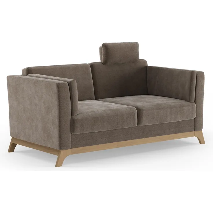 Cavadore 2,5er-Sofa Vida / 2,5-Sitzer Couch im trendigen Design mit massivem Holzrahmen in Buche, Kopfstütze mit Kuschelkissen / 183 x 84 x 93 / Mikrofaser, Graubraun