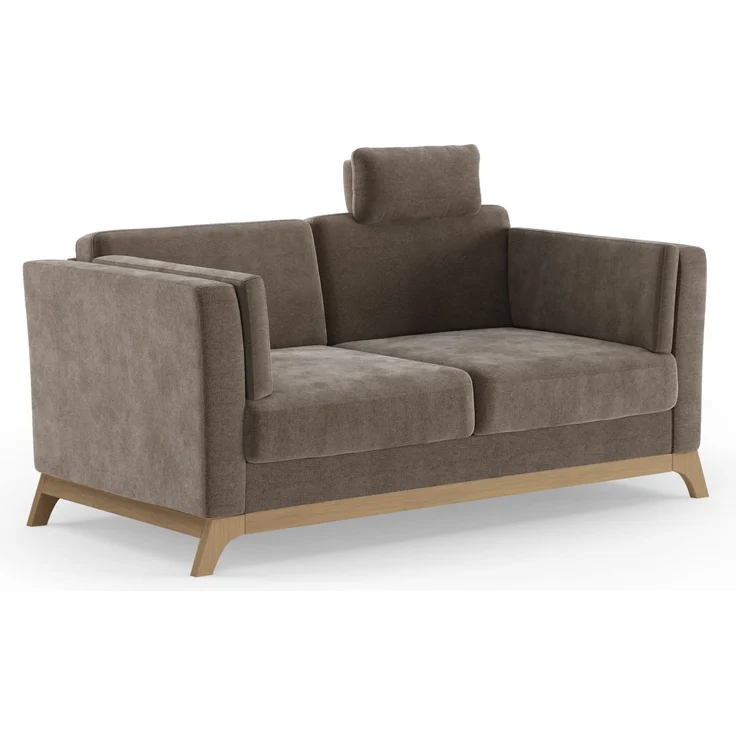 Cavadore 2,5er-Sofa Vida / 2,5-Sitzer Couch im trendigen Design mit massivem Holzrahmen in Buche, Kopfstütze mit Kuschelkissen / 183 x 84 x 93 / Mikrofaser, Graubraun