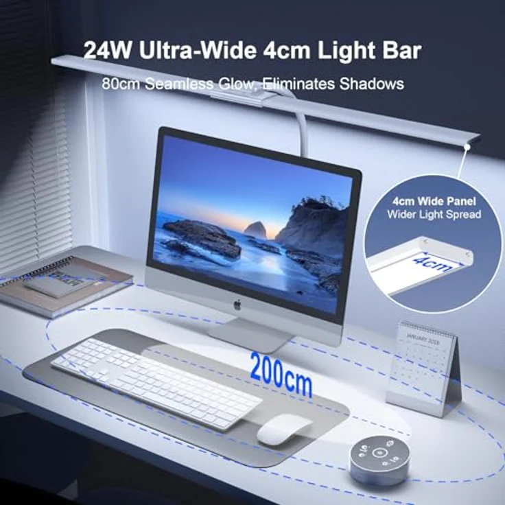 YICAIZI Schreibtischlampe LED Dimmbar - 1500LM 24W Klemmbar Büroschreibtischlampe mit Fernbedienung, 80CM Schwanenhals Schreibtisch Lampe USB-Ladeanschluss, für Büro & Zuhause, Weiß – Bild 4