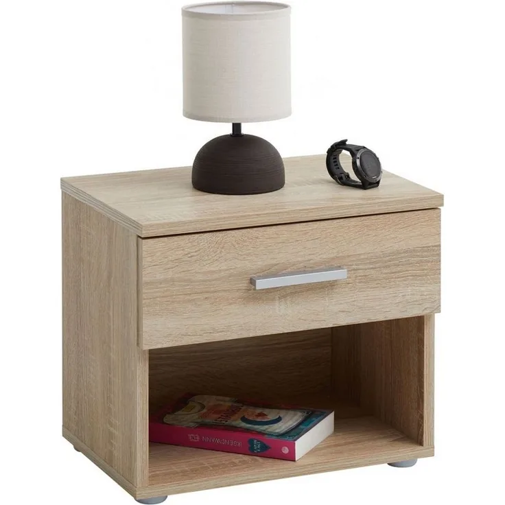 CARO-Möbel Nachttisch Nachtschrank Nachtkommode Mary Sonoma Eiche, 42 x 38 x 30 cm, mit Schublade und offenem Fach