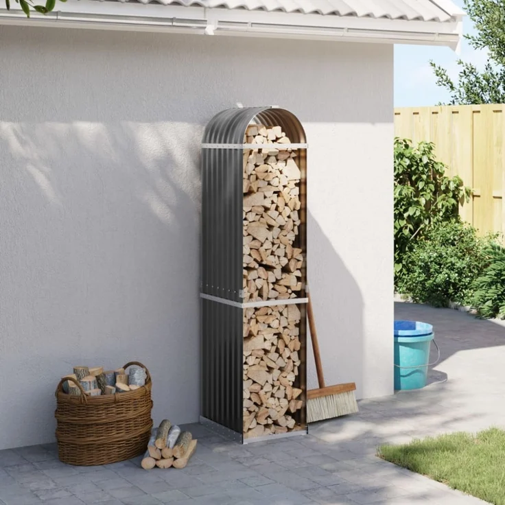 vidaXL Holzkorb Anthrazit 40x45x170 cm Verzinkter Stahl 364558 – Bild 1