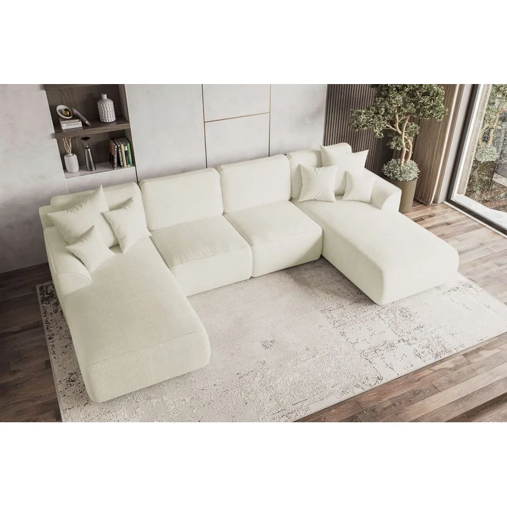 99rooms Gusto Wohnlandschaft Cordstoff POSO Creme mit Schlaffunktion – Bild 2