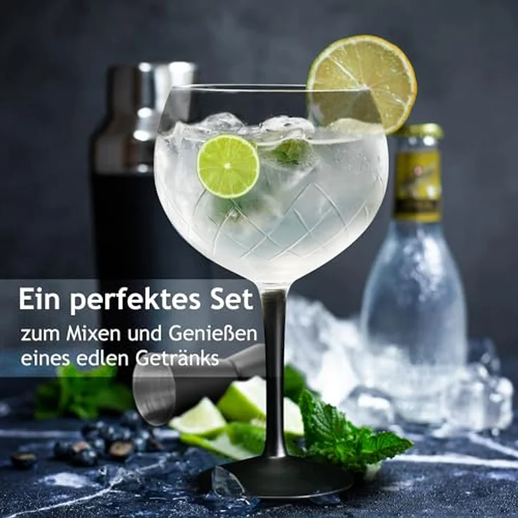 MiaMio Cocktailglas Crystaluna Gin Tonic, 650 ml, schwarzer Stiel, 2-tlg, Glas – Bild 4