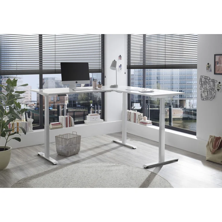 Eckschreibtisch >Ben< höhenverstellbar bis 117cm, weiss - 180x74/117x177cm (BxHxT) – Bild 4