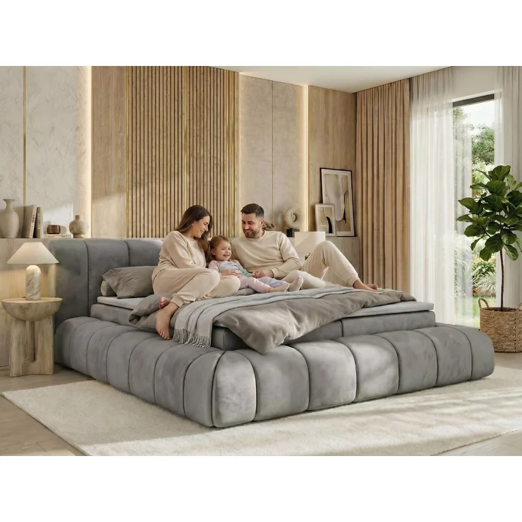 Boxspringbett NUBEA mit 2x Bettkasten & Multipocket-Kern, inkl. Topper T25, Doppelbett mit Stauraum, 200x200 cm, massives Ehebett - H3 - Dunkelgrau Velvet – Bild 3