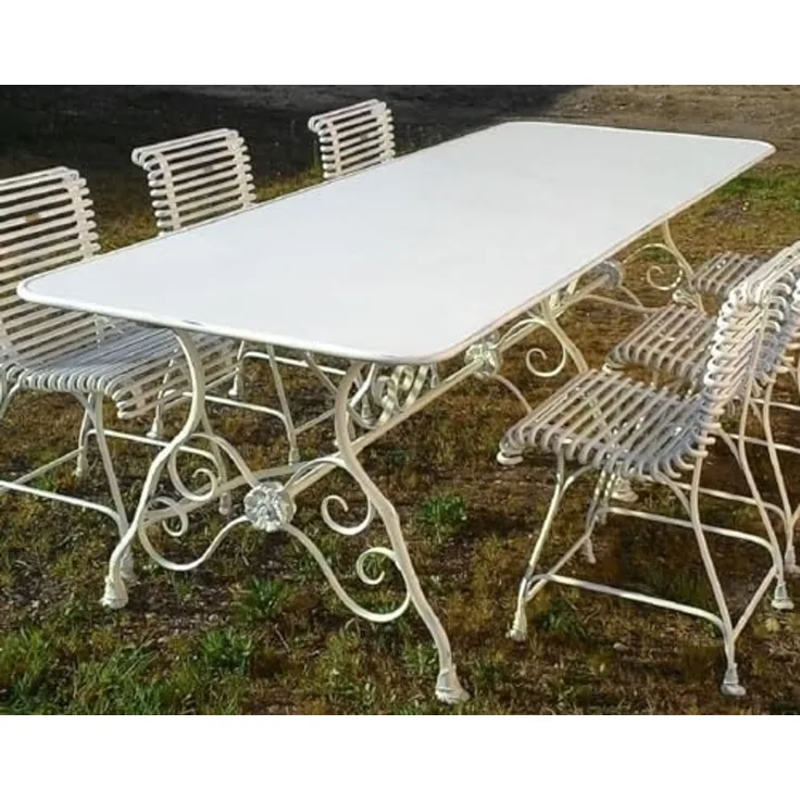 Casa Padrino Jugendstil Garten Esstisch Antik Weiß 250x90 x H. 75 cm - Nostalgischer Schmiedeeisen Gartentisch - Jugendstil Schmiedeeisen Garten Möbel - Nostalgische Garten Möbel