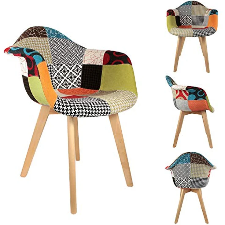 HOME DECO FACTORY The HD3096 Sessel, skandinavisch, Patchwork, Holz + Polyester, Mehrfarbig, 62 x 60,5 x 86 cm, 2 Stück – Bild 12