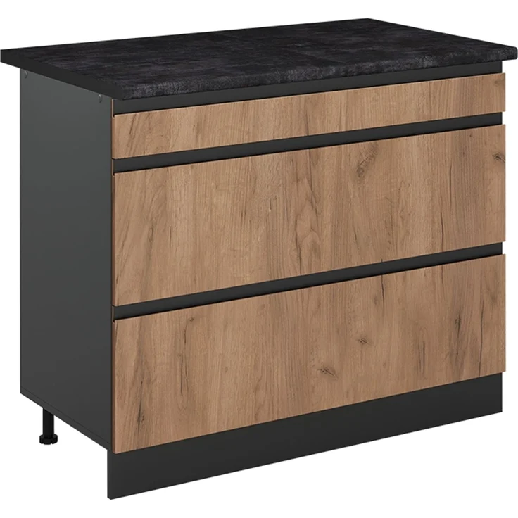 Küchenunterschrank R-Line Goldkraft Eiche/Anthrazit 100 cm Arbeitsplatte Anthrazit Vicco – Bild 1