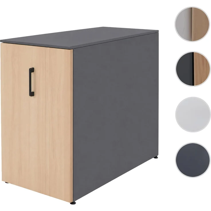 Aktenschrank HWC-Q27, Büroschrank Stahlschrank, Stützrad Staufächer, Metall 74x43x80cm ~ dunkelgrau, Holzfront – Bild 10