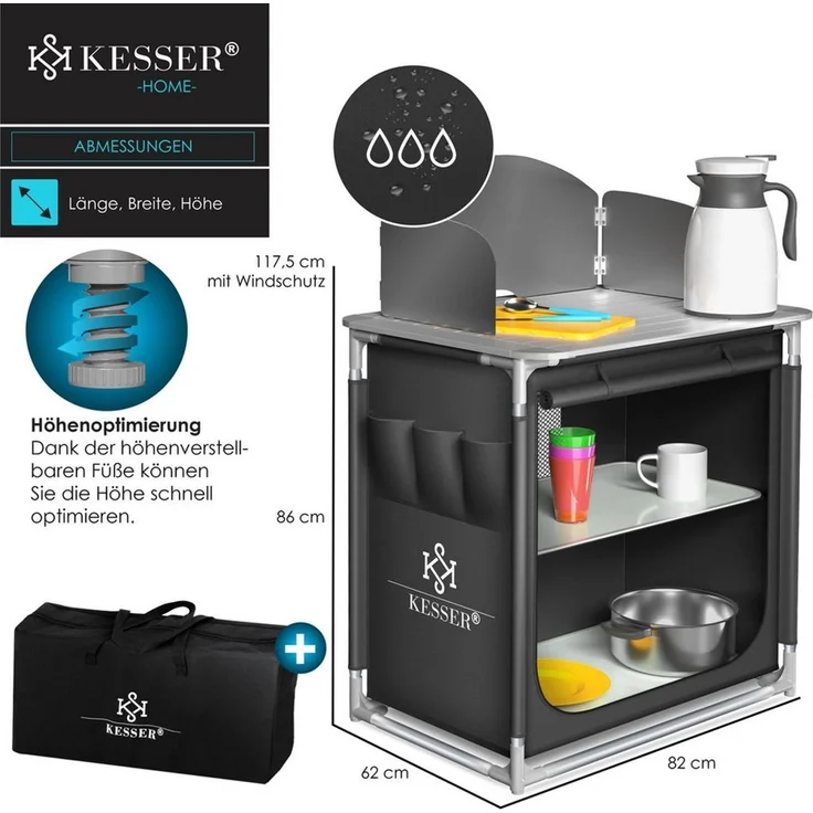 KESSER® Campingküche inkl. Tragetasche Mobile Outdoor Küche mit Aluminiumgestell Campingschrank Küchenbox Faltbare Reiseküche für Camping und Outdoor Modell wählbar Typ F2 (Anthrazit) – Bild 4
