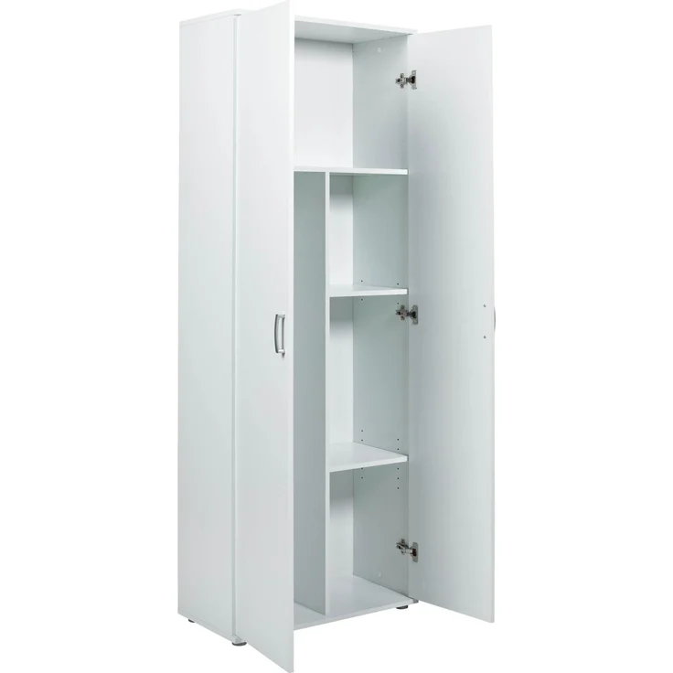Inter Link Haushaltsschrank - Mehrzweckschrank 70 cm Breit - Schrank mit 2 Türen, 5 Fächern, Verstellbaren Einlegeböden - Besenschrank, Putzschrank, Allzweckschrank - 70 x 34 x 189 cm - Weiss – Bild 3