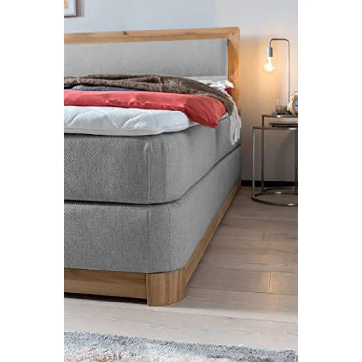 Belanoti Boxspringbett Age (Boxspringbett 180x200 Eiche 7-Zonen Taschenfederkern Matratze, inkl Visco Topper Bett 180x200 in der Farbe Hellgrau H2/H3 Polsterbett), Hotelbett mit Massivholz Eiche Massivholzbett – Bild 9