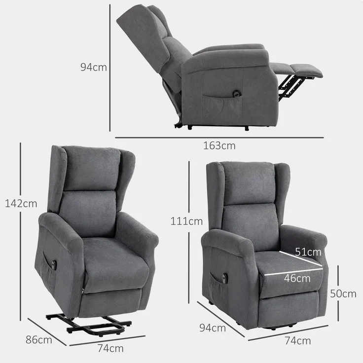 Wohnora-Relaxsessel, Aufstehhilfe, Liegefunktion, bis 200kg, 72,5x94x109cm, Dunkelgrau,H 1110cm x T 740cm x B 940cm – Bild 4
