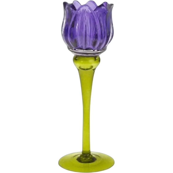 Kerzenleuchter Tulpe aus Glas Violett 21,5 cm stilvolle Tischdekoration (M)