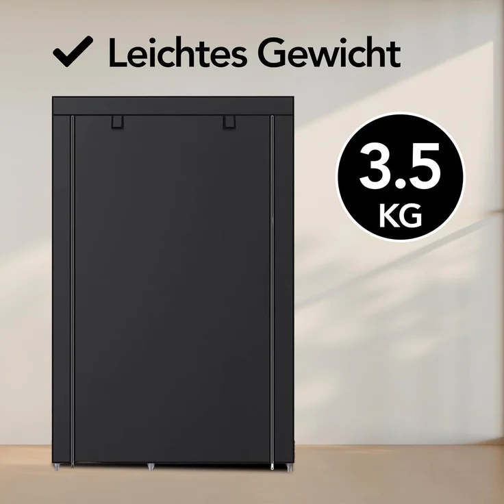 Brixy Kleiderschrank - Garderobenschrank - Kleiderschrank - Faltbar - Stoff Faltschrank - Campingschrank - 88 x 45 x 168 cm - Schwarz – Bild 6