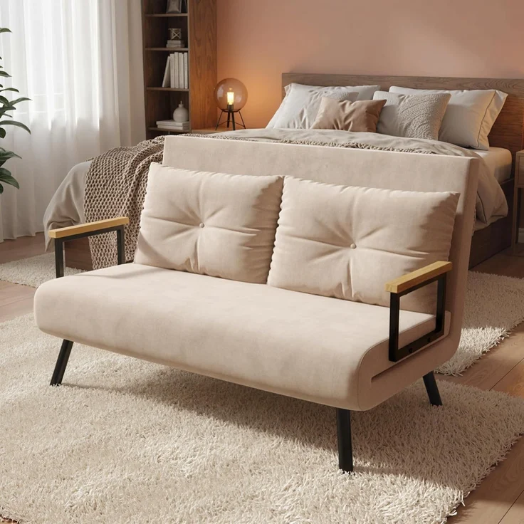 HOMCOM Schlafsofa Relaxsessel mit Bettfunktion, Klappsofa mit Samtoptik, Polstersofa 1 Teile, mit Verstellbarer Rückenlehne, Beige, 102 x 73 x 81 cm – Bild 8