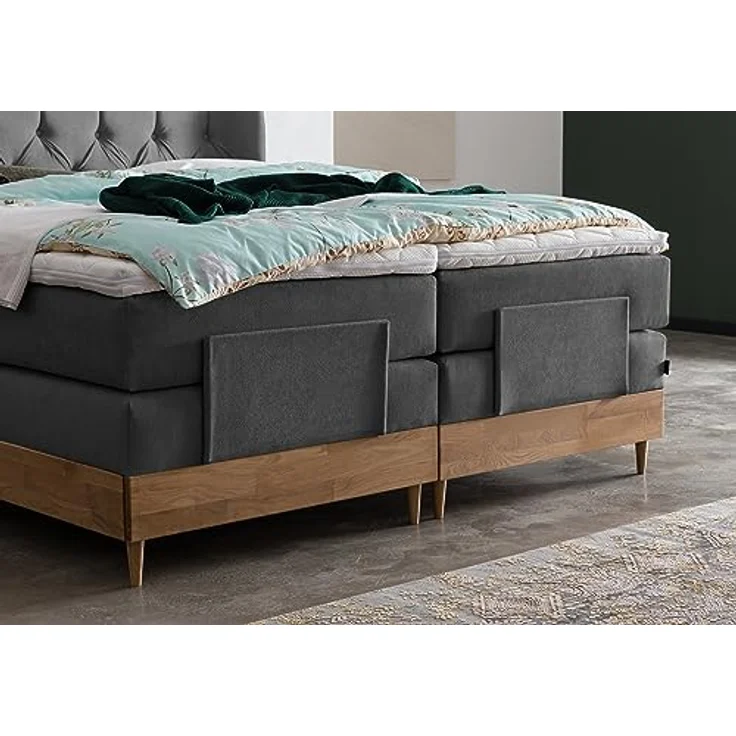 Belanoti Boxspringbett EON (Boxspringbett 180x200 elektrisch verstellbar Bett 180x200 mit Motor, 7-Zonen Taschenfederkern Matratze inklusive Visco Topper), in der Farbe Anthrazit H2/H3 Polsterbett Motorbett mit Eiche – Bild 8
